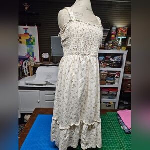 Cream Floral Smocked Sundress - Women XXL
